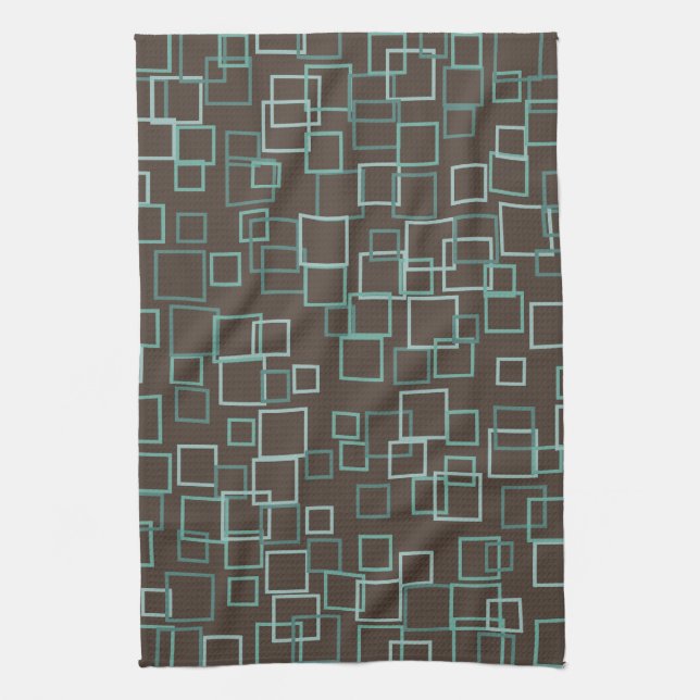 Retro Mod Brown Turquoise Serviette de cuisine Cad (Vertical)