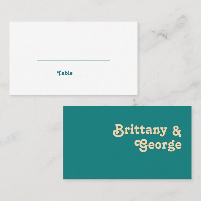 Rétro moderne | Carte Place Mariage plat Turquoise (Devant / Derrière)