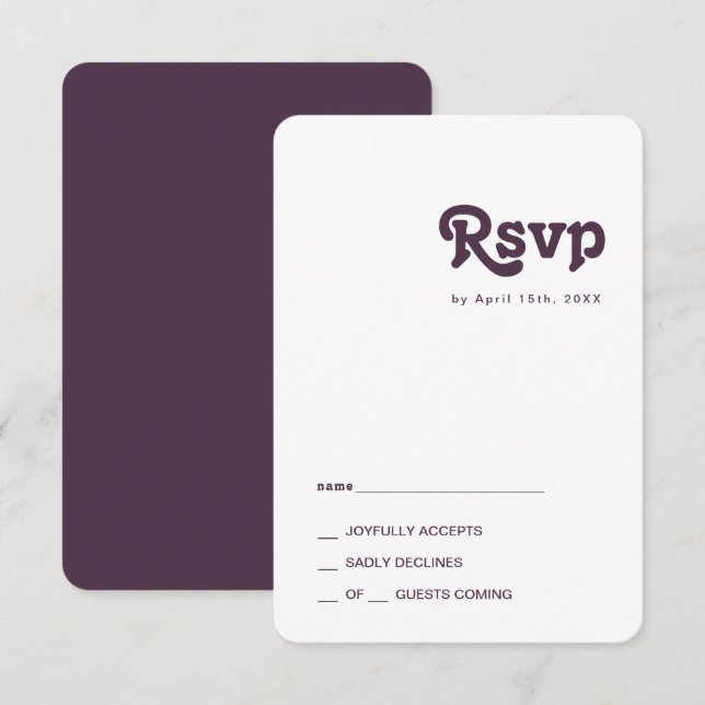 Rétro moderne | Carte RSVP Arêtes arrondies violet (Devant / Derrière)