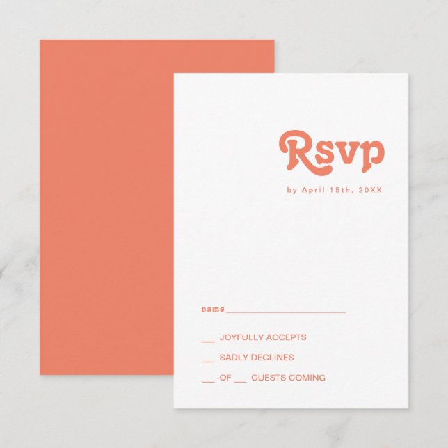 Rétro moderne | Carte RSVP corail (Devant / Derrière)
