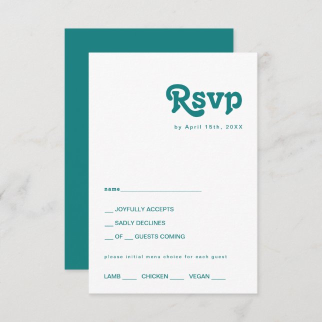 Rétro moderne | Carte RSVP Turquoise Choix de menu (Devant / Derrière)