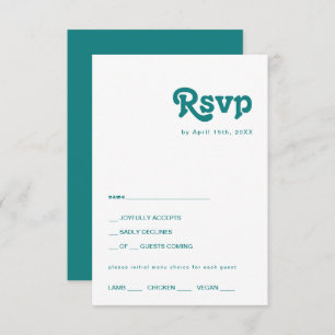 Rétro moderne   Carte RSVP Turquoise Choix de menu