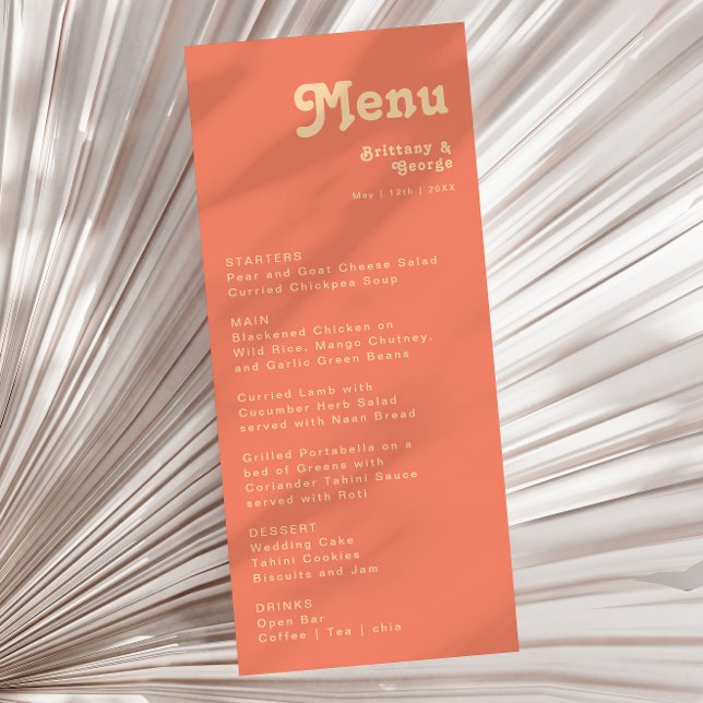 Rétro moderne | Menu du dîner Mariage corail (Créateur téléchargé)