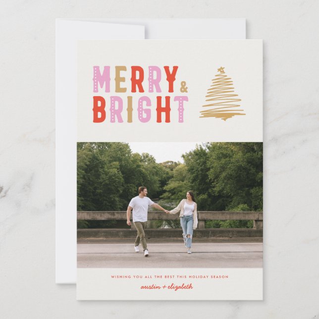 RETRO MODERNE ROSE MERRY & BRIGHT | 1 CARTE PHOTO (Devant)