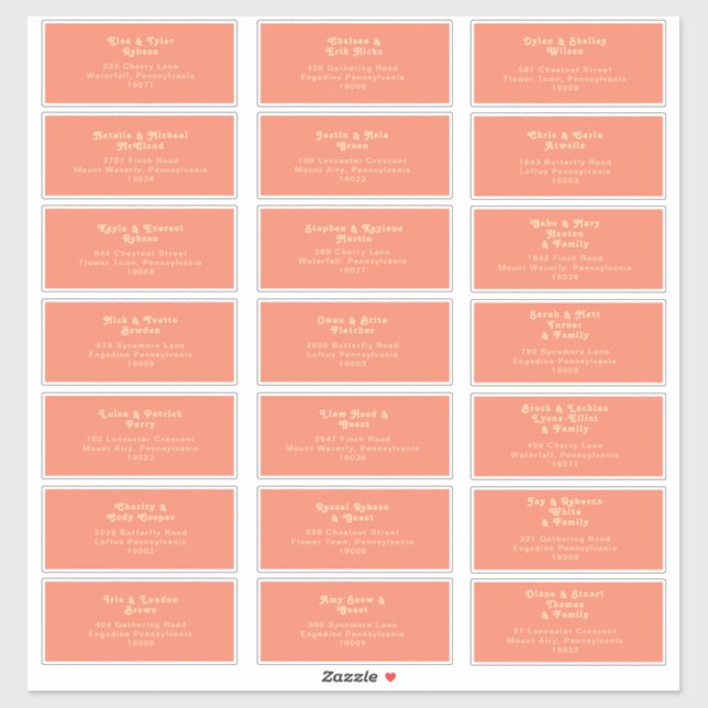 Rétro moderne | Sticker d'adresse du Mariage corai (Feuille)