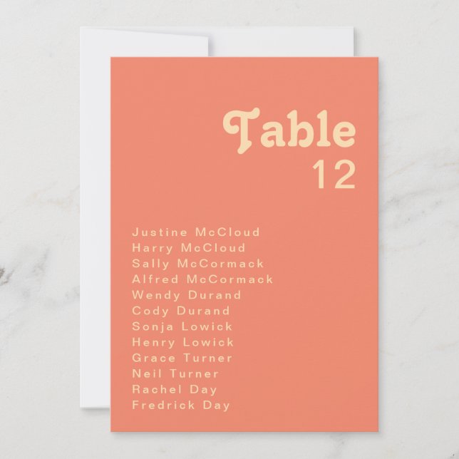 Rétro moderne | Tableau des numéros de table de co (Devant)