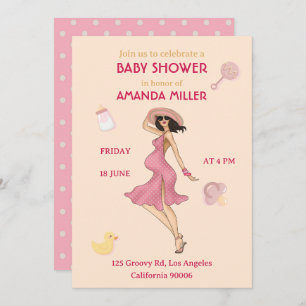 Retro Mommy Brunette2 Baby shower Party Invitation