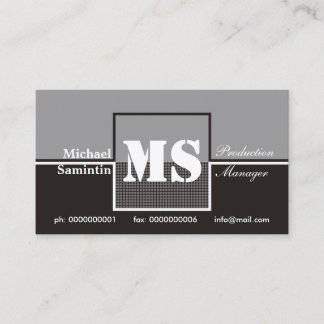 Retro Monogram noir gris cartes de visite blancs