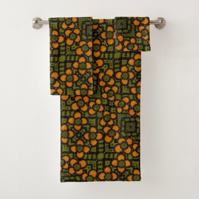 Rétro motif floral orange et vert (En situation)