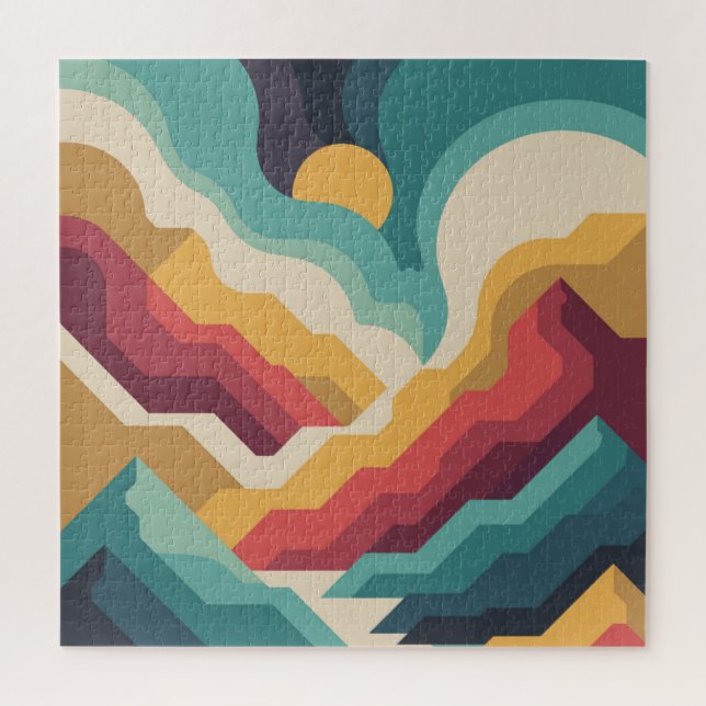 Retro Mountain Landscape Jigsaw Puzzle | VinPuzzle (Vertical)