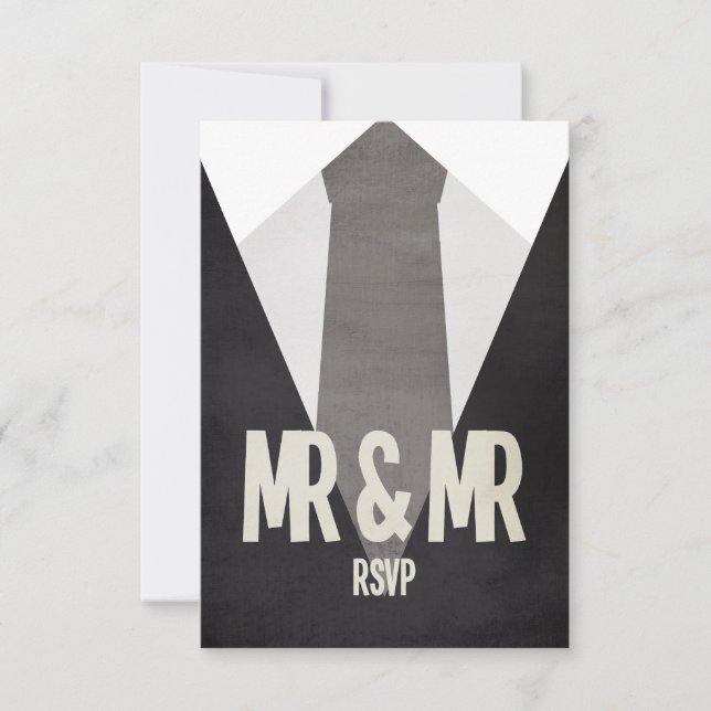 Retro Mr & Mr Suit & Cravate Wedding RSVP (Devant)