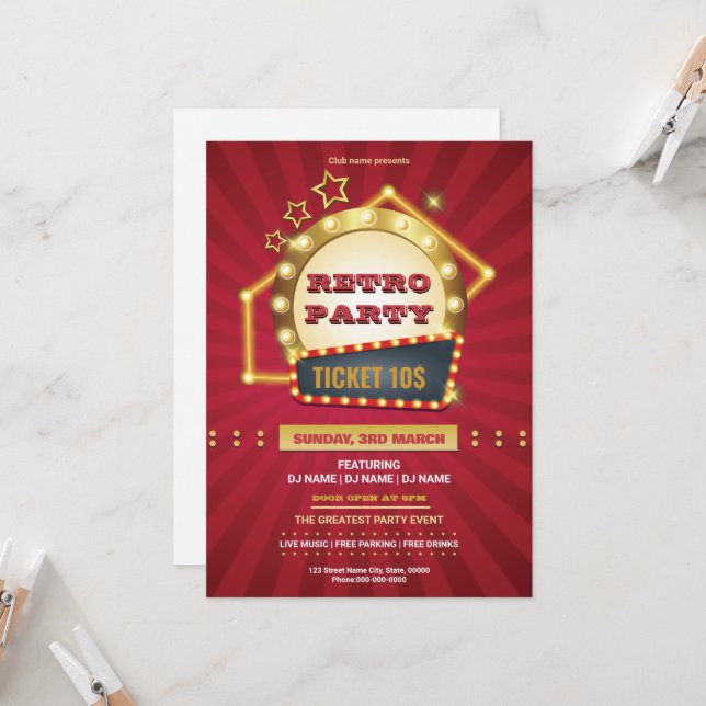 Retro Music Party Flyer Template (Devant/Arrière en situation)