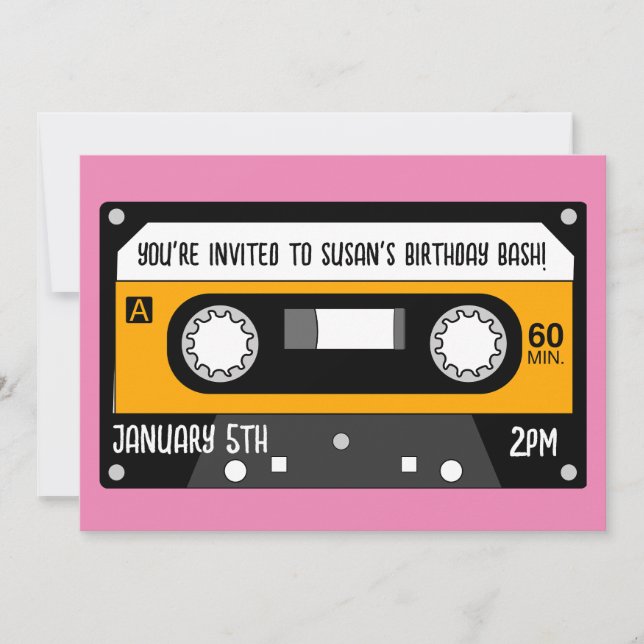 RETRO MUSIQUE CASSETTE ANNIVERSAIRE Invitations PE (Devant)
