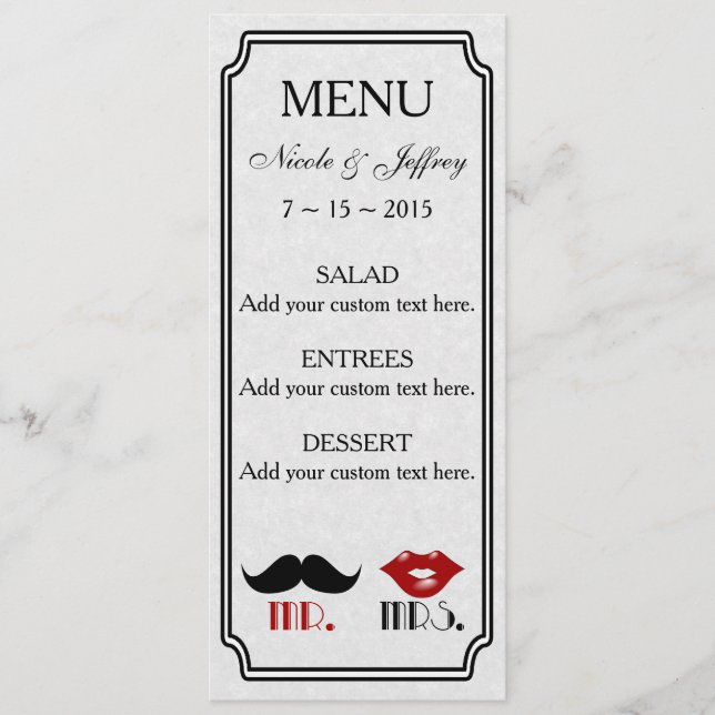 Retro Mustache Menu de mariage personnalisé (Devant)