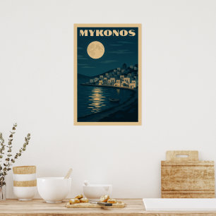 Retro Mykonos Moon Vintage Art déco Voyage