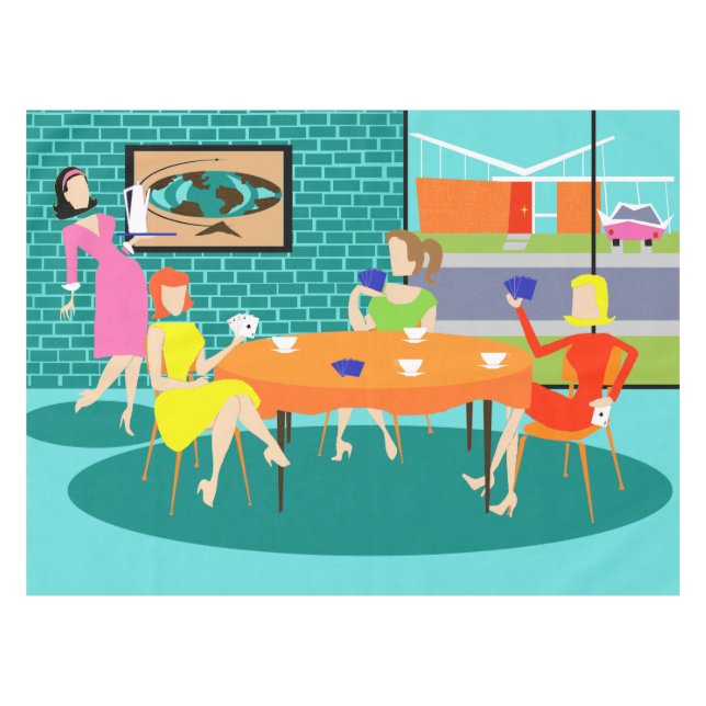 Rétro nappe de jeu de carte des femmes (Devant (Horizontal))