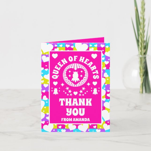 Retro Neon Queen Of Hearts Anniversaire Carte de r (Devant)