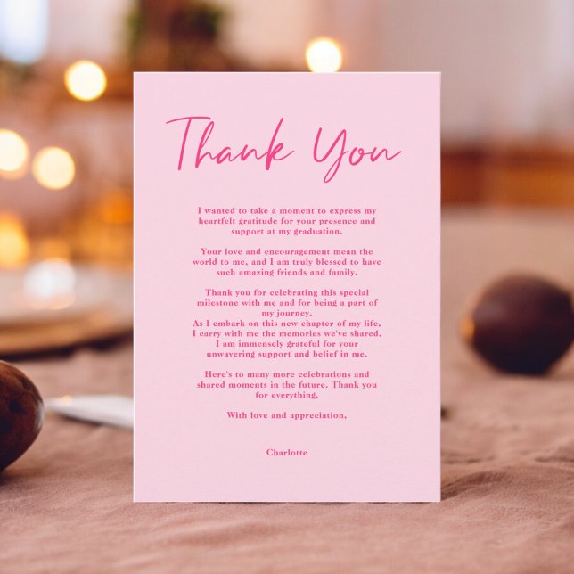Retro neon script rose merci diplôme (Retro neon pink script thank you graduation)