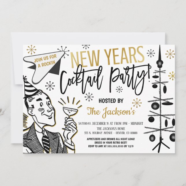 Retro New Years Cocktail Party Invitation (Devant)