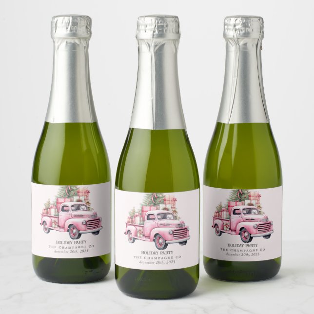 Retro Noël Camion Mini Champagne Étiquettes (Bouteilles)