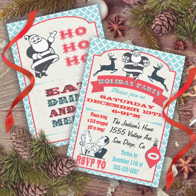 Retro Noël Cocktail fêtes Invitations (Créateur téléchargé)
