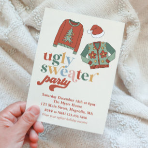 Retro Noël laid Sweater Party Invitation