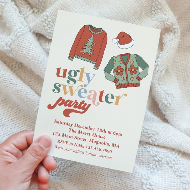 Retro Noël laid Sweater Party Invitation (Créateur téléchargé)