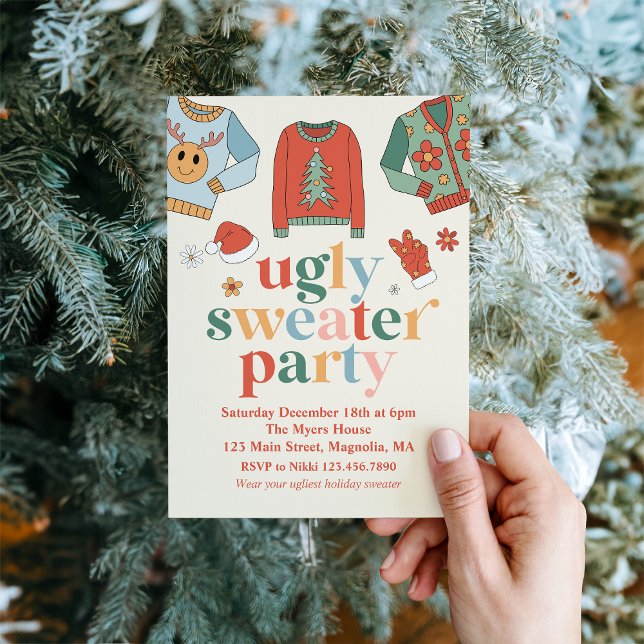 Retro Noël laid Sweater Party Invitation (Créateur téléchargé)