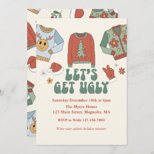 Retro Noël laid Sweater Party Invitation