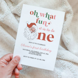 Retro Noël Père Noël Invitation d'anniversaire