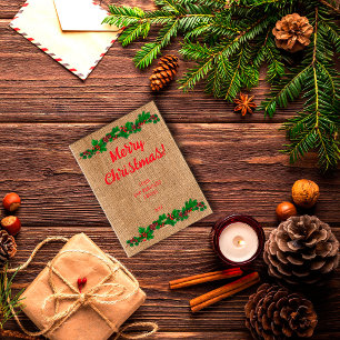 Retro Noël rouge typographie burlap Carte postale