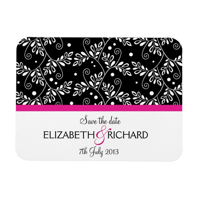 Retro noir blanc floral 'Sauvez la date' Magnet (Horizontal)