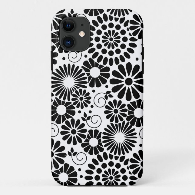 Retro noir fleurs blanches iPhone 5 Coque (Dos)