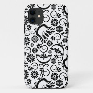 Retro noir fleurs blanches iPhone 5 Coque