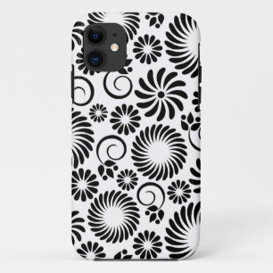 Retro noir fleurs blanches iPhone 5 Coque
