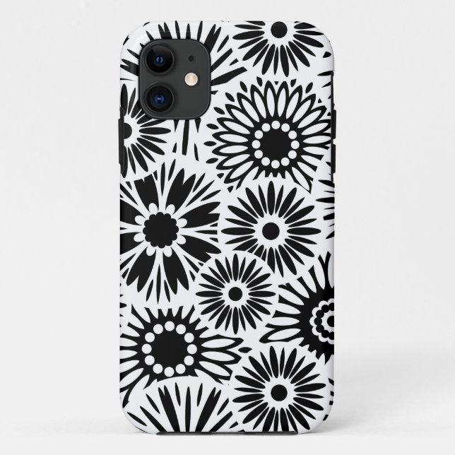 Retro noir fleurs blanches iPhone 5 Coque (Dos)