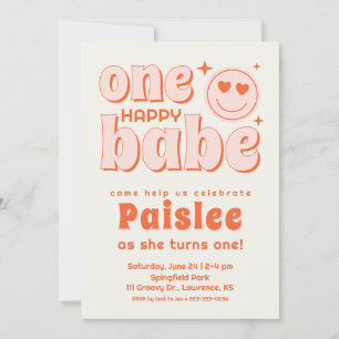 Retro One Happy Babe First Birthday Invitation