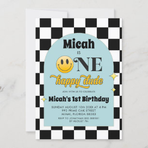 Retro One Happy Dude Anniversaire Invitation
