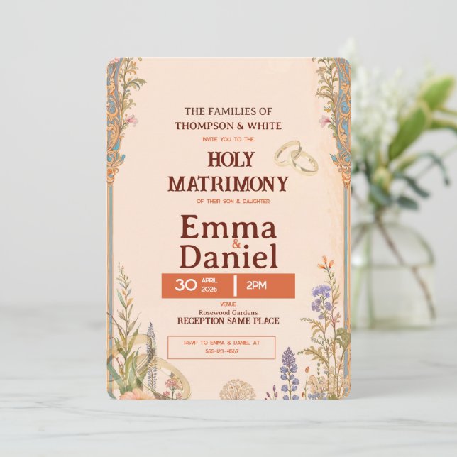 Retro Orange Chic Wedding Invitation (Debout devant)