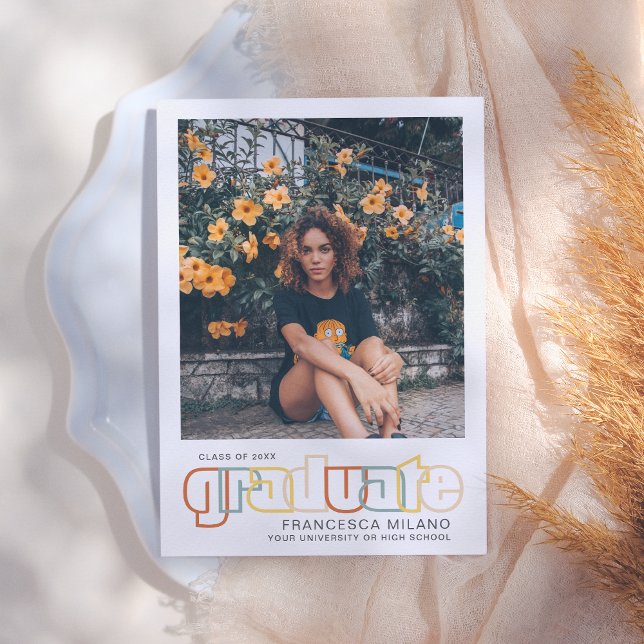 Retro | Orange Graduate Photo Faire-part (Créateur téléchargé)