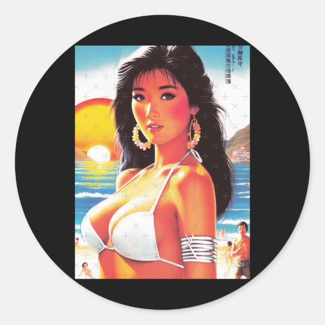 Retro Oriental Girl Sticker  (Devant)