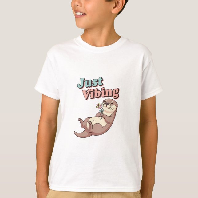 Retro Otter Just Vibing Kids T-Shirt (Devant)