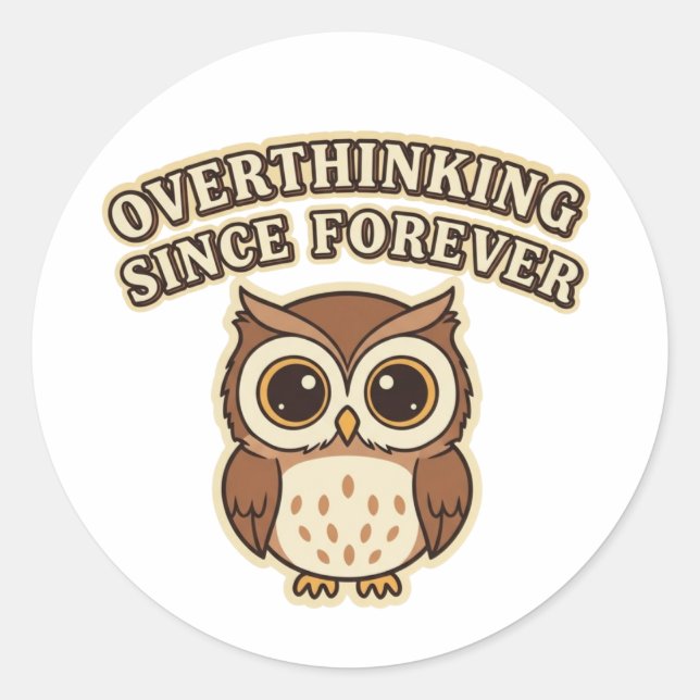 Retro Owl Overthinking Vinyl Sticker (Devant)
