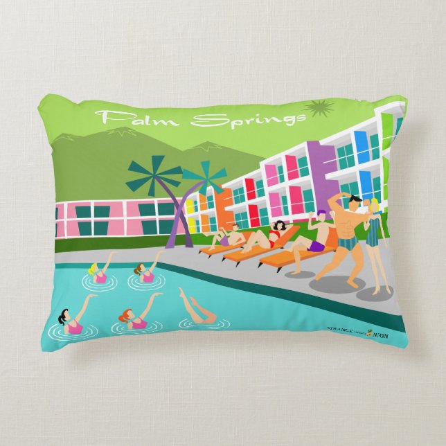 Retro Palm Springs Hotel Accent Coussin (Devant)
