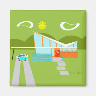 Retro Palm Springs House Magnet Carré