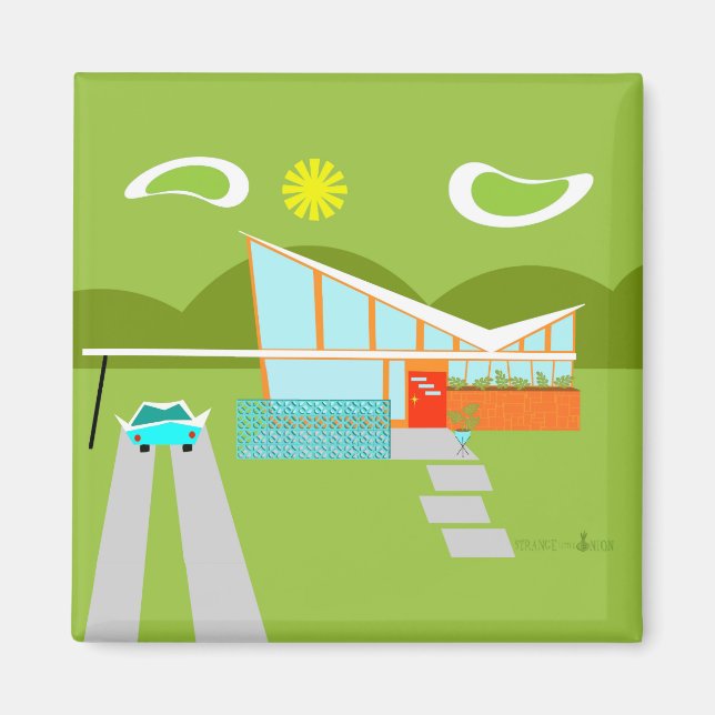 Retro Palm Springs House Magnet Carré (Devant)