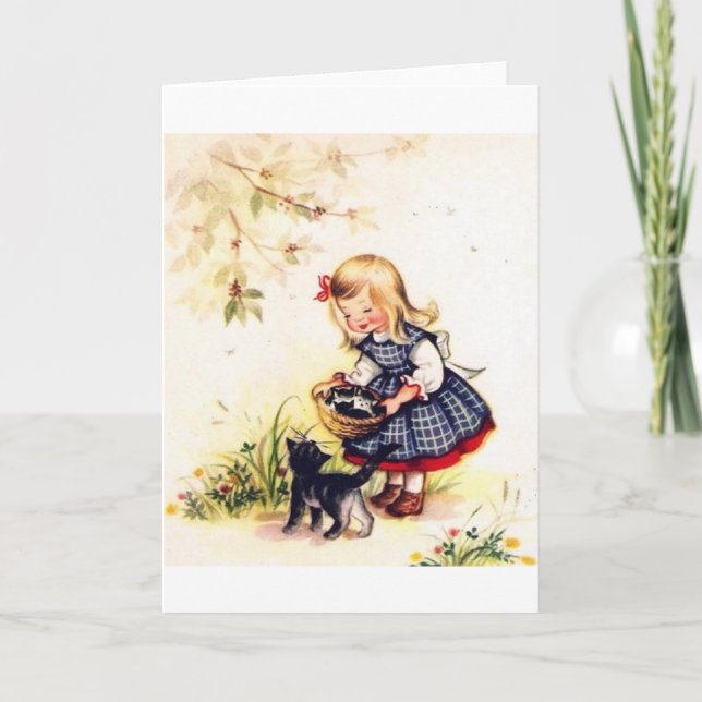 Rétro panier de carte de note de chatons (Devant)