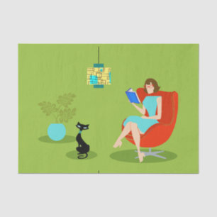 Rétro papier de soie de soie de femme de lecture