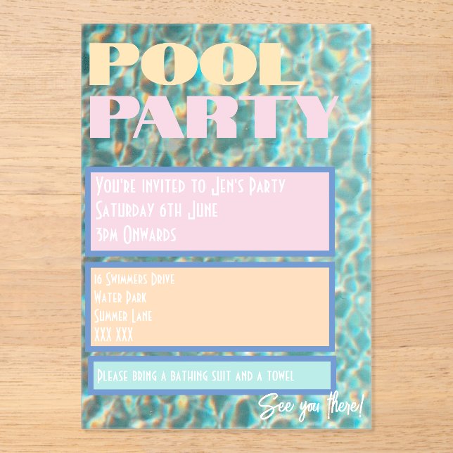 Retro Pastel Pool Party Invitation (Recto)