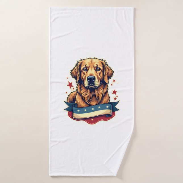 Retro Patriotic Golden Retriever Engraving Tee 4 (Serviette de bain)